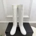 Chanel White Quilted Knee-High Boots for Women, Leather with CC Logo Accents #A69867