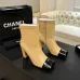 Chanel Women’s Beige & Black Cap-Toe Ankle Boots with Gold Zip and Block Heel #A69909