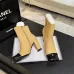 Chanel Women’s Beige & Black Cap-Toe Ankle Boots with Gold Zip and Block Heel #A69909