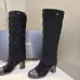 Chanel Women’s Black Knit Over-the-Knee Boots with Suede Toe Cap & Diamond Pattern #A69850