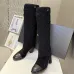 Chanel Women’s Black Knit Over-the-Knee Boots with Suede Toe Cap & Diamond Pattern #A69850