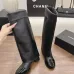 Chanel Women’s Black Leather Knee-High Boots with Gold CC Hardware & Gloss Toe Cap #A69847