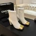 Chanel Women’s Cream Leather Ankle Boots with Gold Toe Cap & Block Heel #A69908