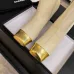 Chanel Women’s Cream Leather Ankle Boots with Gold Toe Cap & Block Heel #A69908