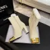 Chanel Women’s Cream Leather Ankle Boots with Gold Toe Cap & Block Heel #A69908
