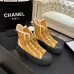 Chanel Women’s High-Top Boots – Suede Yellow with Black Rubber Toe & White Trim #A69906