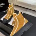 Chanel Women’s High-Top Boots – Suede Yellow with Black Rubber Toe & White Trim #A69906