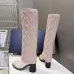 Chanel Women’s Pink Knit Knee-High Boots with Gold CC Hardware & Gloss Toe Cap #A69848
