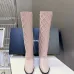 Chanel Women’s Pink Knit Knee-High Boots with Gold CC Hardware & Gloss Toe Cap #A69848