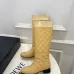 Chanel Yellow Quilted Knee Boots with Iconic CC Logo, Smooth Suede & Patent Leather Trim #A69868
