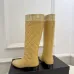 Chanel Yellow Quilted Knee Boots with Iconic CC Logo, Smooth Suede & Patent Leather Trim #A69868