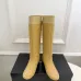 Chanel Yellow Quilted Knee Boots with Iconic CC Logo, Smooth Suede & Patent Leather Trim #A69868