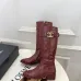 Gucci Women’s Red Croc-Effect Knee Boots with Gold CC Buckle, Low Heel, Square Toe #A69887