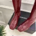 Gucci Women’s Red Croc-Effect Knee Boots with Gold CC Buckle, Low Heel, Square Toe #A69887