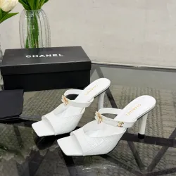 Chanel 2026 Double‑Strap Square‑Toe Heel Slide Sandals #A68680