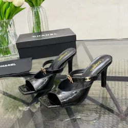 Chanel 2026 Double‑Strap Square‑Toe Heel Slide Sandals #A68683