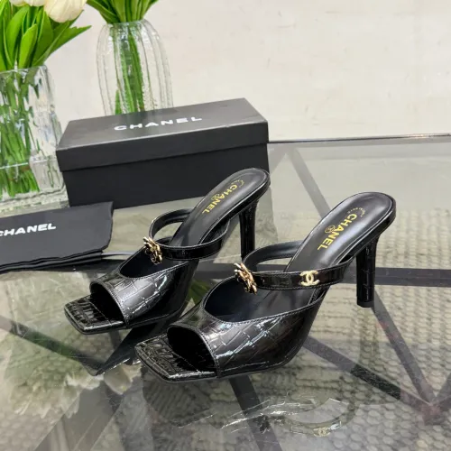 Chanel 2026 Double‑Strap Square‑Toe Heel Slide Sandals #A68683