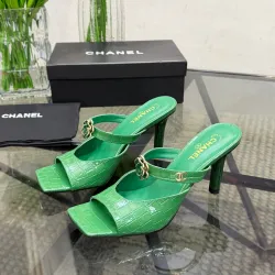 Chanel 2026 Double‑Strap Square‑Toe Heel Slide Sandals #A68684