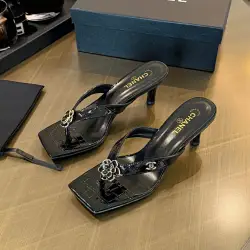 Chanel 2026 Double‑Strap Square‑Toe Heel Slide Sandals #A68685