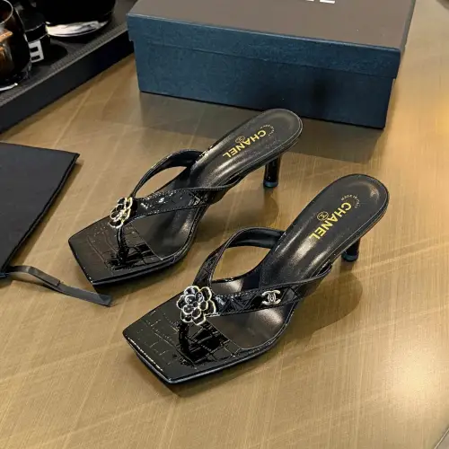Chanel 2026 Double‑Strap Square‑Toe Heel Slide Sandals #A68685