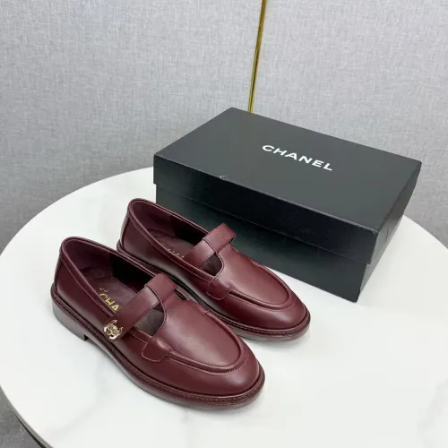 Women Chanel Flat loafers calfskin wine red/Black/White #B55712
