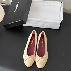 Chanel Beige Patent & Suede Ballet Flats with Bow Detail, Women’s Pumps #A69856