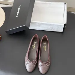 Chanel Beige Patent & Suede Ballet Flats with Bow Detail, Women’s Pumps #A69857