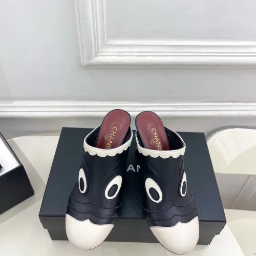 Chanel Two Tone Leather CC Block Heel Mules 8.5cm Heels #B66651