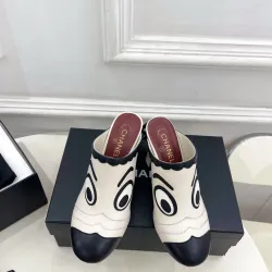 Chanel Two Tone Leather CC Block Heel Mules 8.5cm Heels #B66652