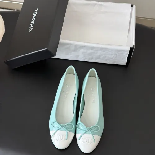 Chanel Women’s Light Blue & White Patent Leather Ballet Pumps with Bow Detail #A69859