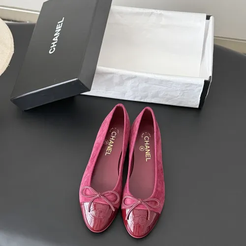 Chanel Women’s Pink Suede & Patent Leather Ballet Pumps with Bow Detail #A69854