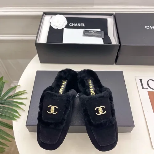 Chanel Double C Turnlock Shearling Lined Mule Slippers #A68535
