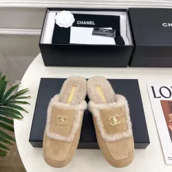 Chanel Double C Turnlock Shearling Lined Mule Slippers #A68538