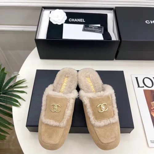 Chanel Double C Turnlock Shearling Lined Mule Slippers #A68538