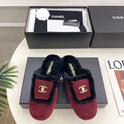 Chanel Double C Turnlock Shearling Lined Mule Slippers #A68539