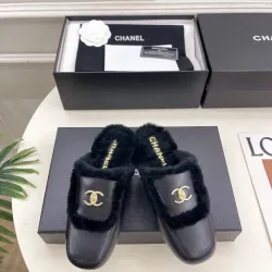 Chanel Double C Turnlock Shearling Lined Mule Slippers #A68540