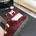Chanel Women’s Burgundy Fuzzy Slippers with White CC Logo, Soft Shearling Slip-On Shoes #A69881