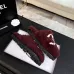Chanel Women’s Burgundy Fuzzy Slippers with White CC Logo, Soft Shearling Slip-On Shoes #A69881