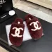 Chanel Women’s Burgundy Fuzzy Slippers with White CC Logo, Soft Shearling Slip-On Shoes #A69881