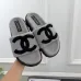 Chanel Women’s Gray Fuzzy Slippers with Black CC Logo, Soft Shearling Sole, Flat Slide Design #A69891