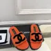 Chanel Women’s Orange Fuzzy Slippers with Black CC Logo, Platform Sandals, Soft Shearling Design #A69889
