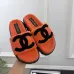 Chanel Women’s Orange Fuzzy Slippers with Black CC Logo, Platform Sandals, Soft Shearling Design #A69889
