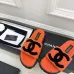 Chanel Women’s Orange Fuzzy Slippers with Black CC Logo, Platform Sandals, Soft Shearling Design #A69889