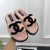 Chanel Women’s Pink Fuzzy Slides with Black CC Logo, Platform Sandals, Soft Shearling Design #A69893