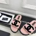Chanel Women’s Pink Fuzzy Slides with Black CC Logo, Platform Sandals, Soft Shearling Design #A69893