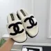 Chanel Women’s White Fuzzy Slippers with Black CC Logo, Platform Sandals #A69892