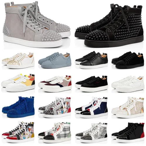 2020 Christian Louboutin red bottoms men women fashion luxury designer shoes spike high top sneakers black white bred grey leather suede flats casual shoe #99896751