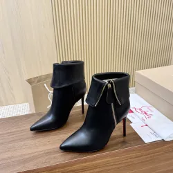Christian Louboutin Black Leather Ankle Boots with Pointed Toe, 100mm Stiletto Heel & Red Sole #A69801 Christian Louboutin Black Leather Ankle Boots with Pointed Toe, 100mm Stiletto Heel & Red Sole #A69801