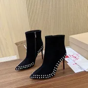 Christian Louboutin Black Suede Studded Ankle Boots with Pointed Toe & Red Sole Heel #A69805
