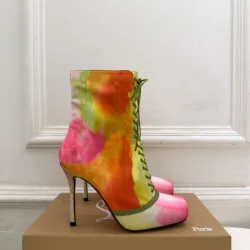 Christian Louboutin Tie-Dye Lace-Up Ankle Boots with Red Sole & Green Trim #A69838 Christian Louboutin Tie-Dye Lace-Up Ankle Boots with Red Sole & Green Trim #A69838